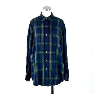 Lauren Ralph Lauren Green Blue Plaid Long Sleeve Button Down Blouse Womens Large